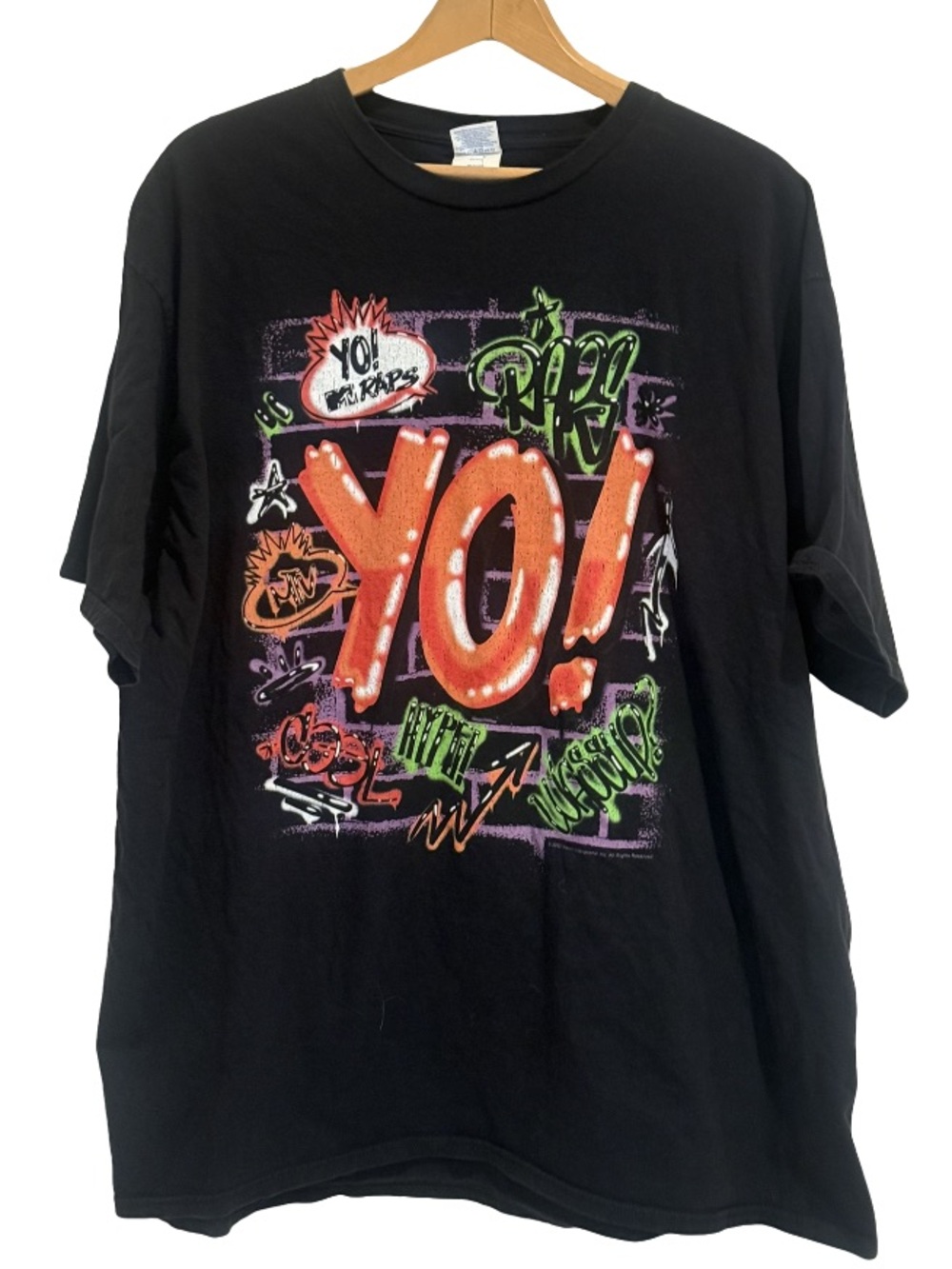 MTV Yo! Raps Graffiti Graphic Tee 90s Hip-Hop Streetwear Black 3XL EUC